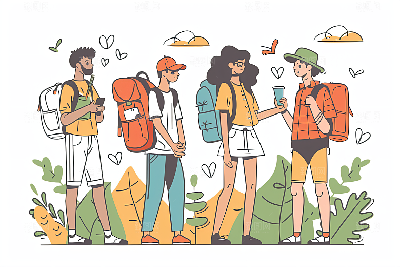 扁平风旅游自由行氛围感插画