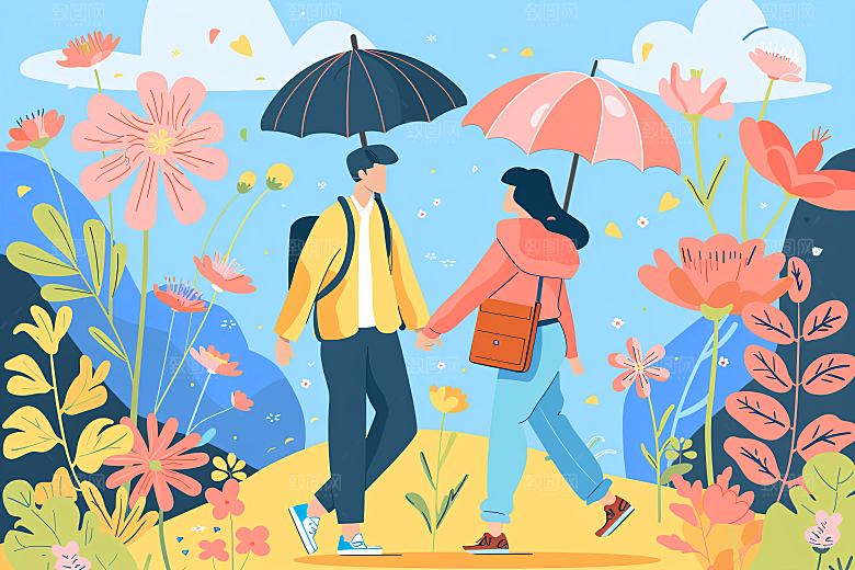 扁平风旅游旅行清新插画