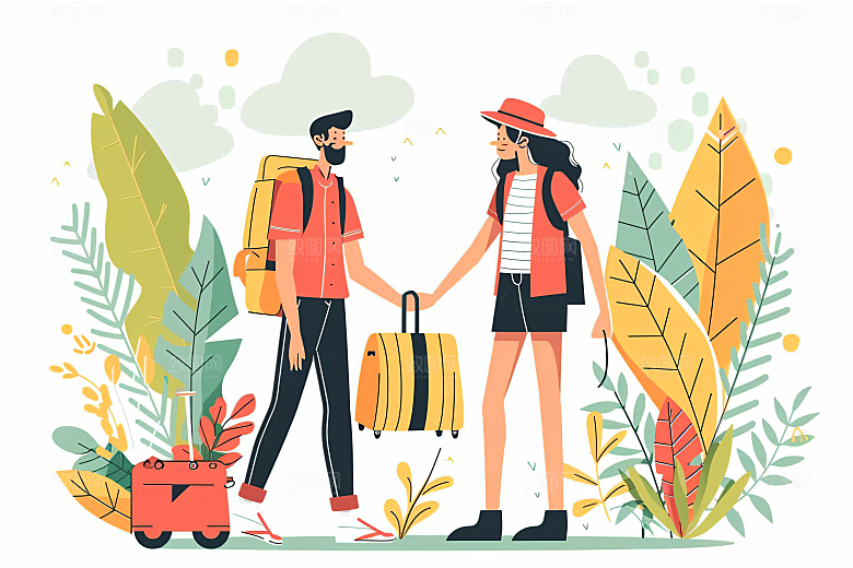 扁平风旅游露营旅行插画