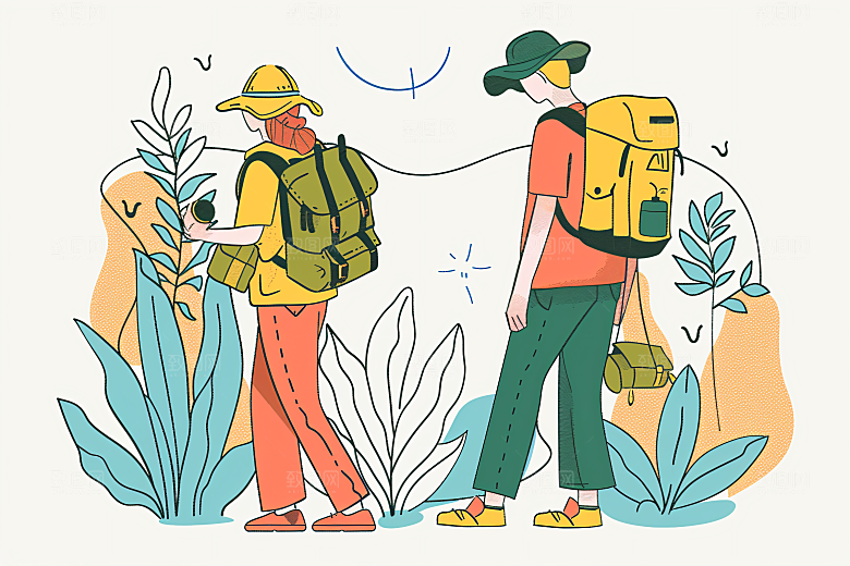扁平风旅游露营彩色插画