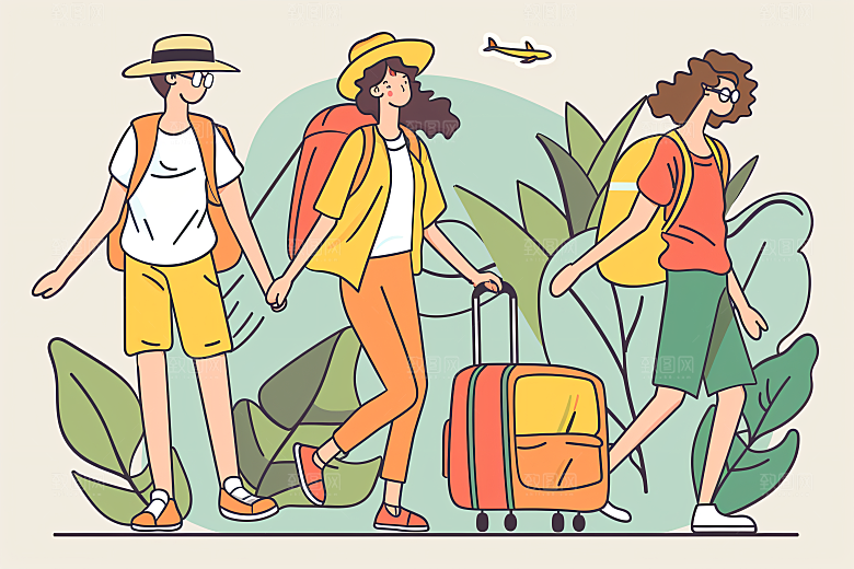 扁平风旅游户外氛围感插画