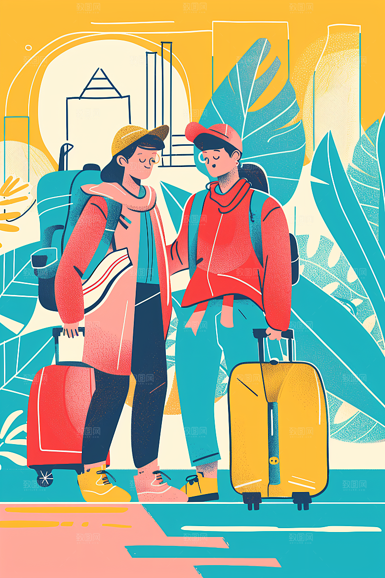 扁平风旅游旅行简约插画