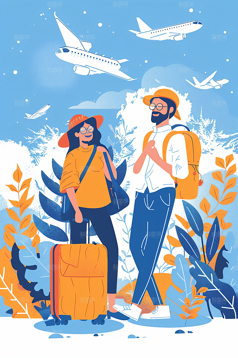 扁平风旅游户外彩色插画