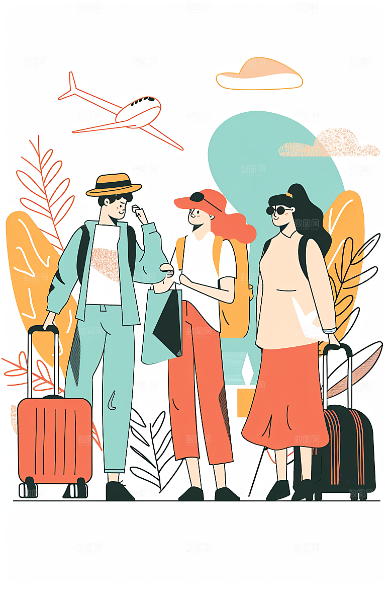 扁平风旅游自然手绘插画