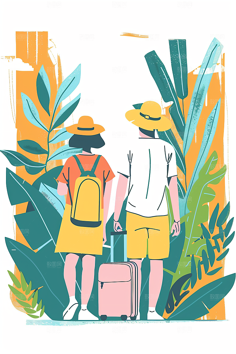 扁平风旅游露营彩色插画