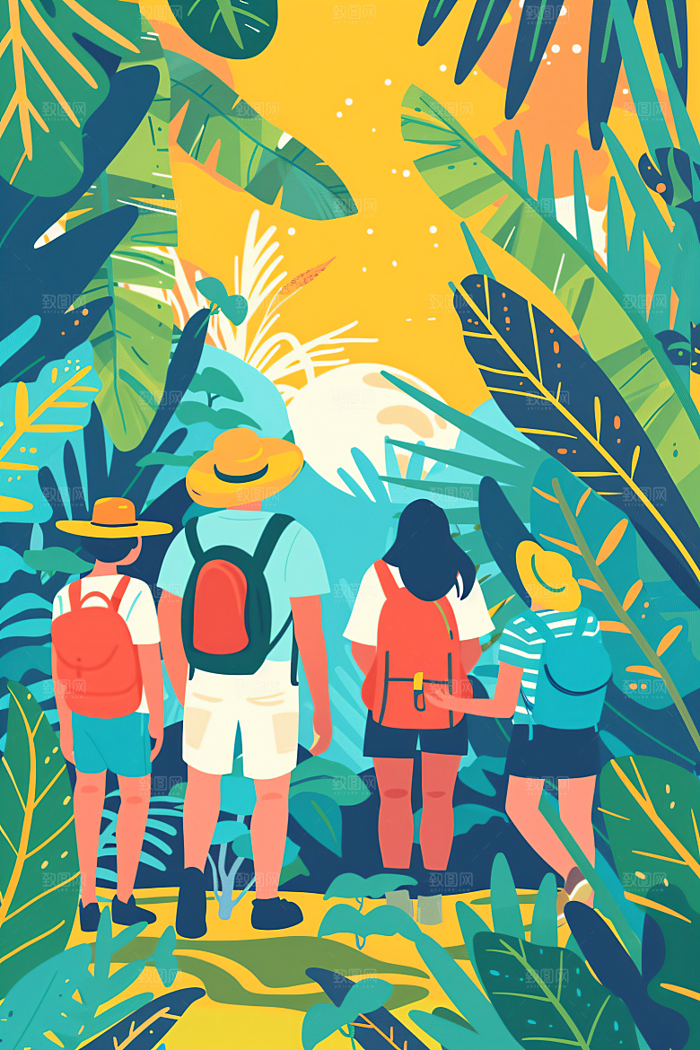扁平风旅游自然山野插画