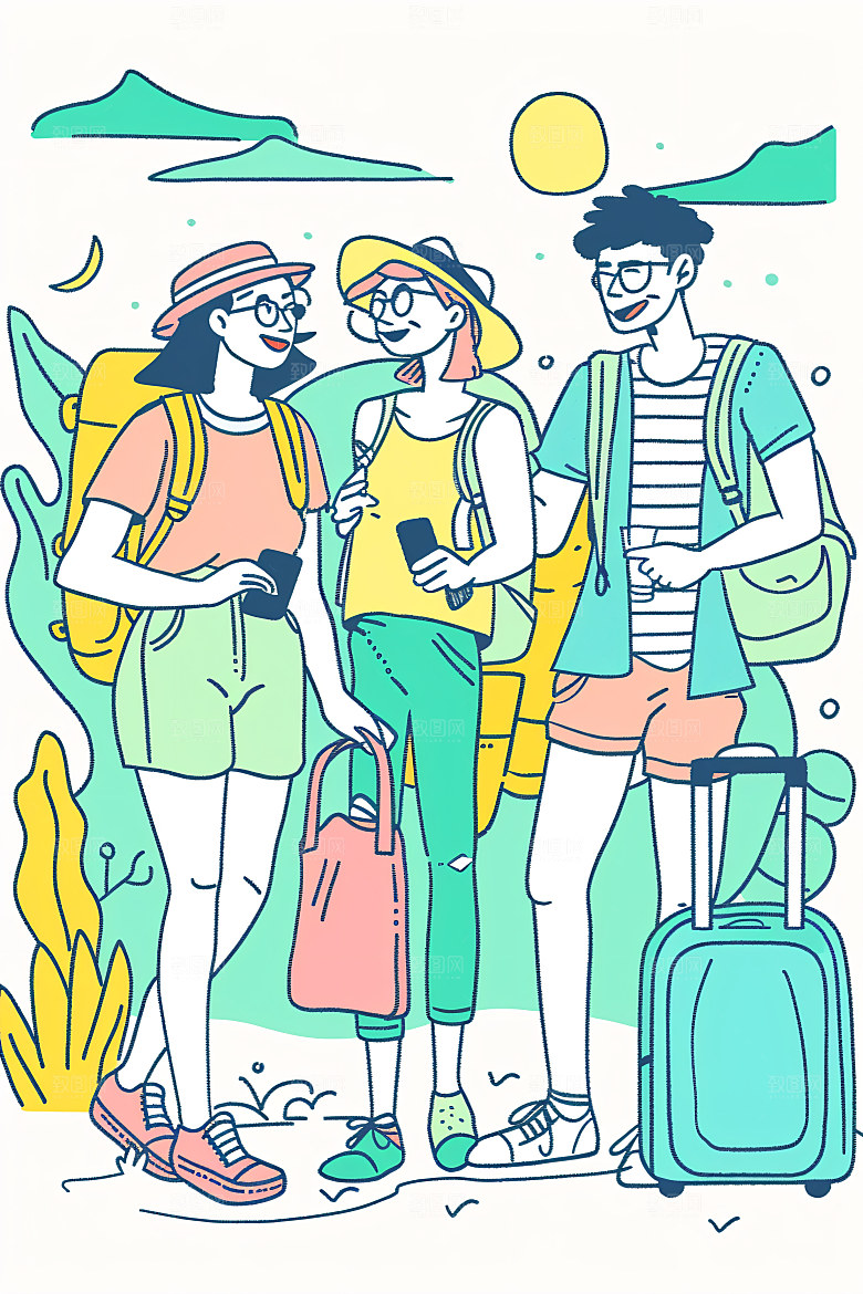 扁平风旅游简约旅行插画