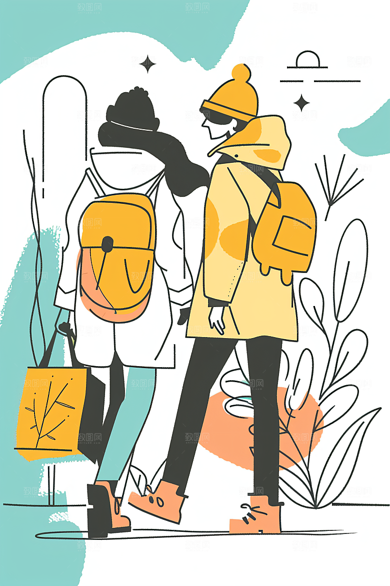 扁平风旅游清新自然插画