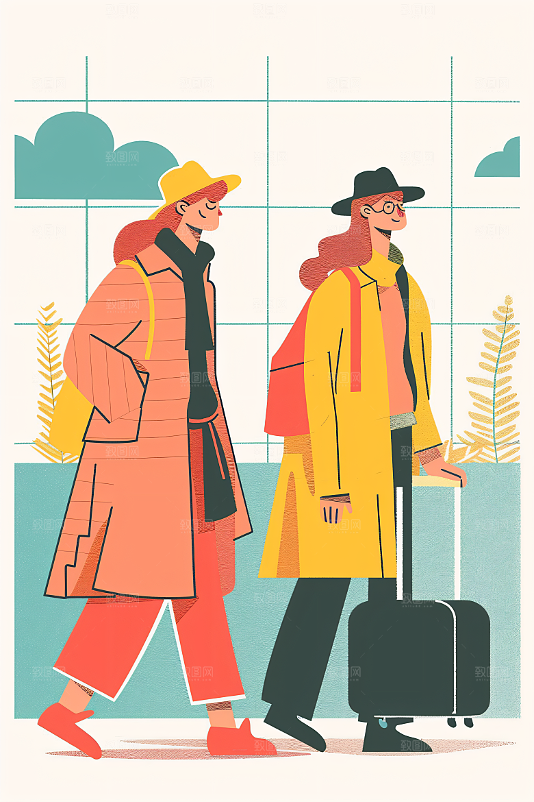 扁平风旅游户外清新插画
