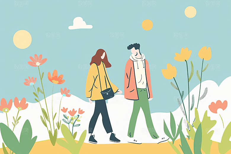 扁平风旅游氛围感自然插画