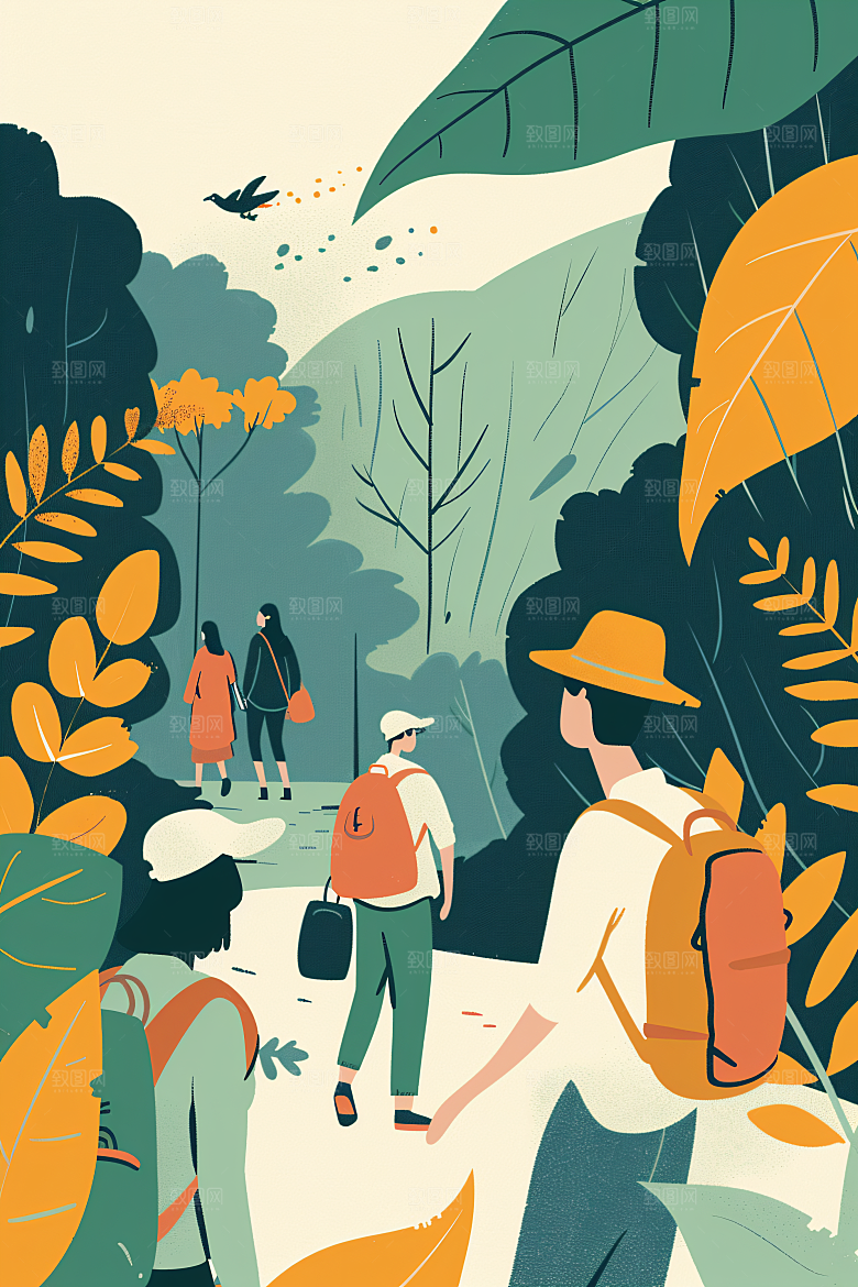 扁平风旅游清新休闲插画
