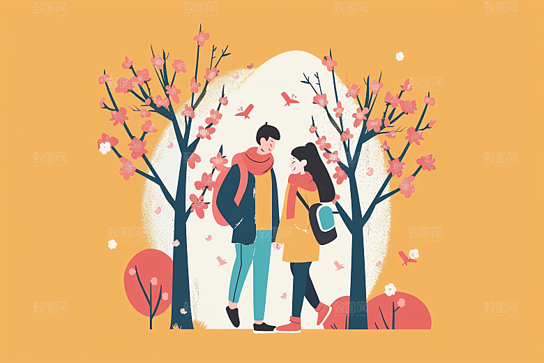 扁平风旅游清新氛围感插画