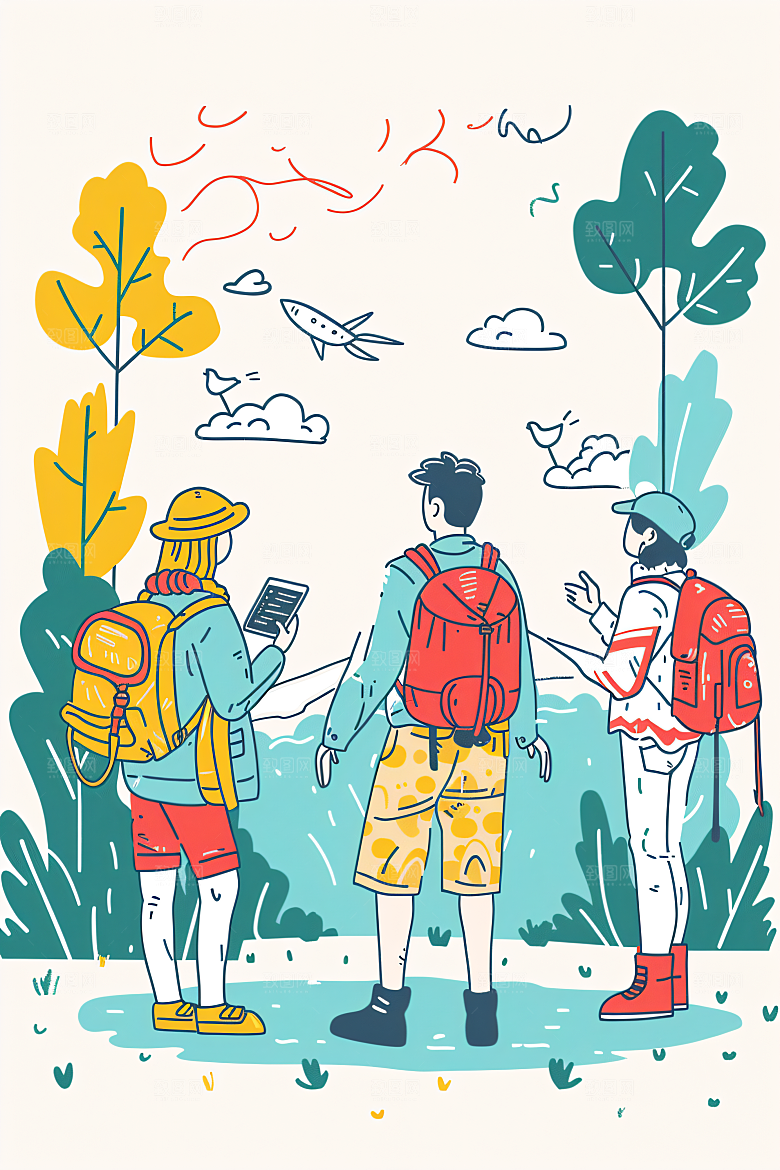 扁平风旅游自然踏青插画
