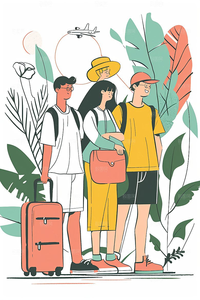 扁平风旅游自由行露营插画
