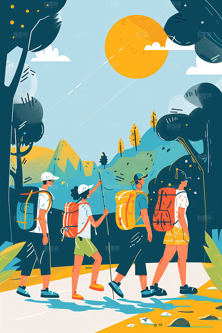 扁平风旅游自然旅行插画