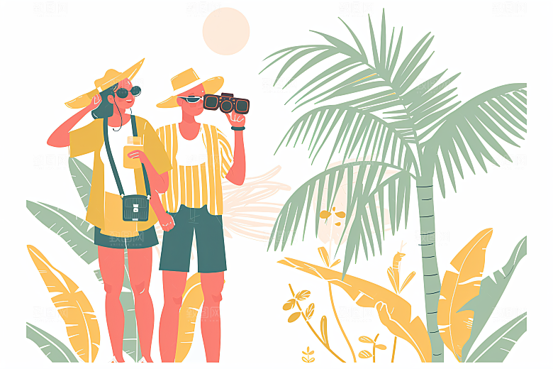 扁平风旅游旅行自由行插画