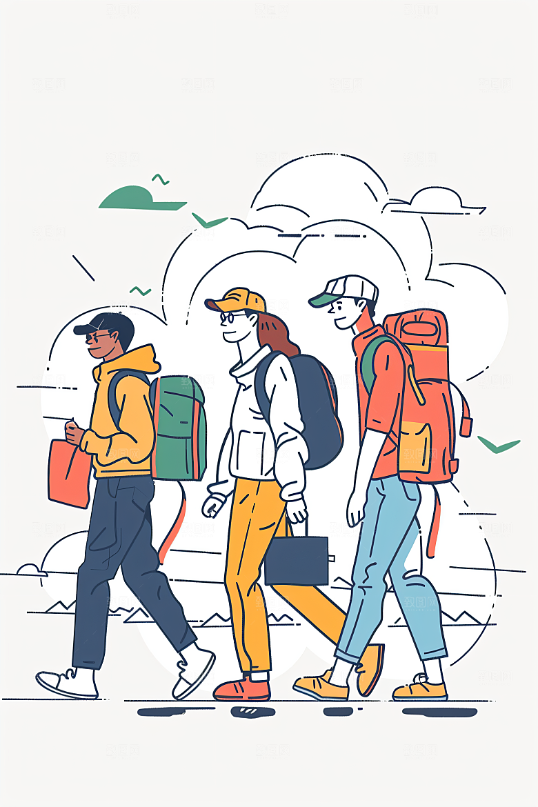扁平风旅游户外休闲插画