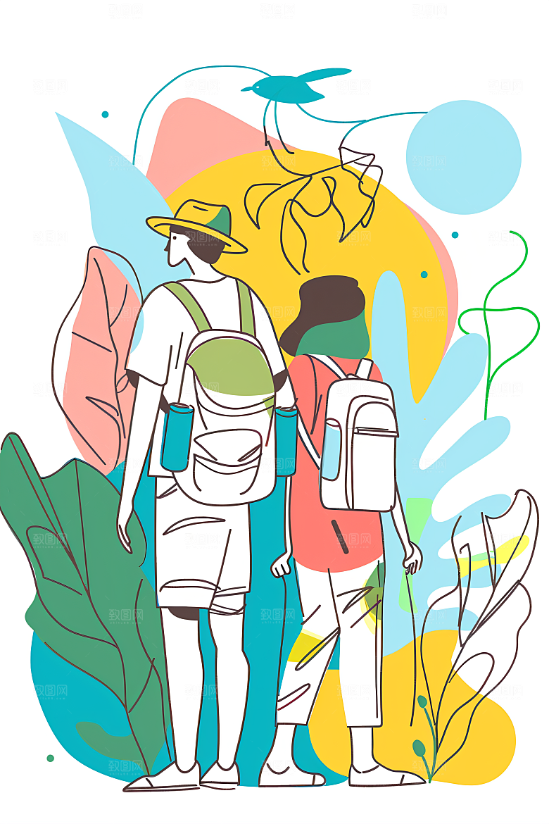 扁平风旅游简约清新插画