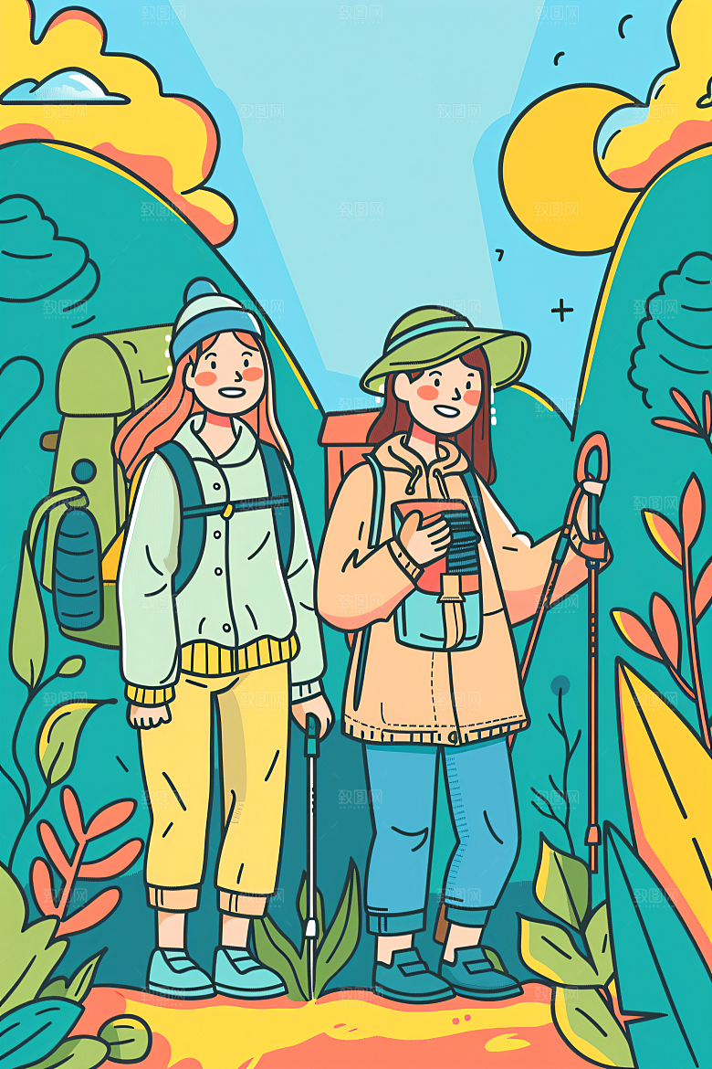 扁平风旅游自由行氛围感插画