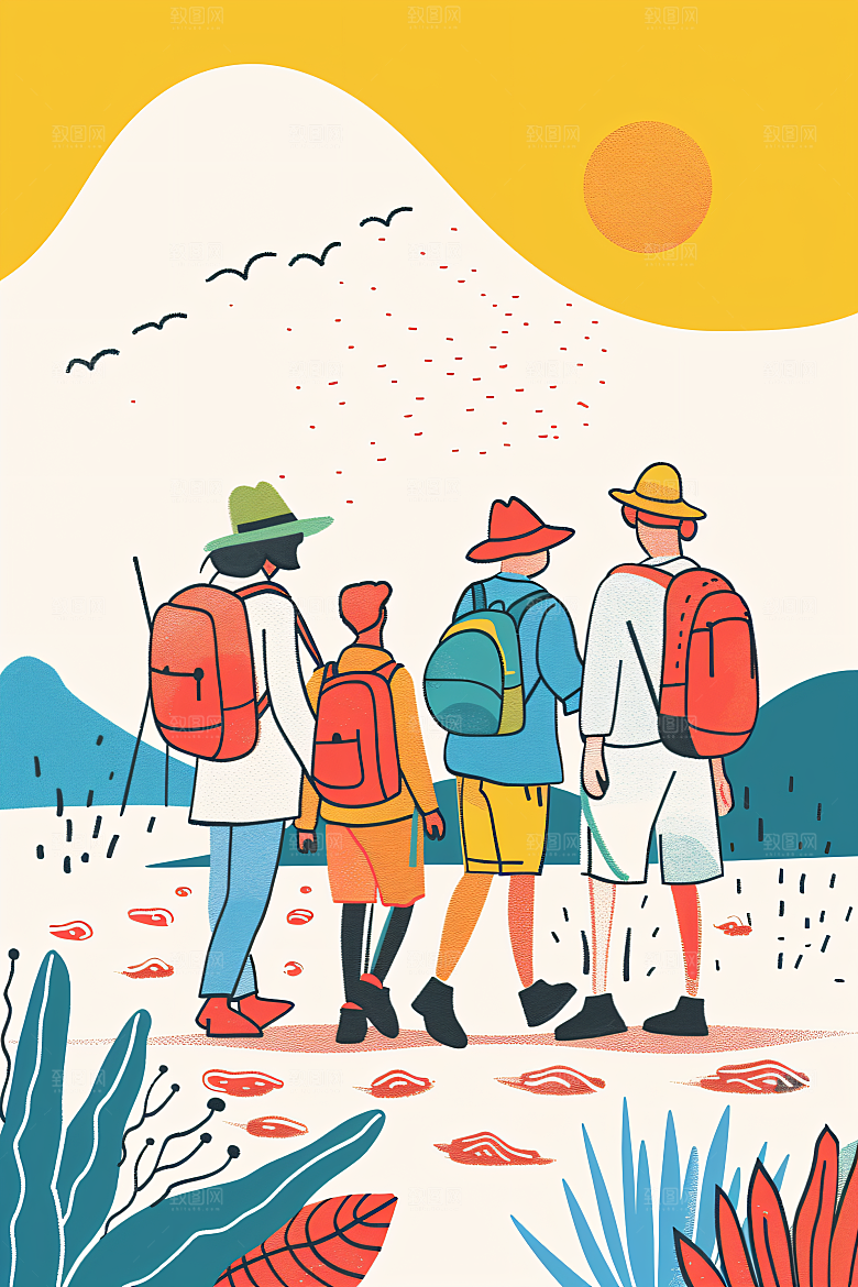 扁平风旅游氛围感休闲插画
