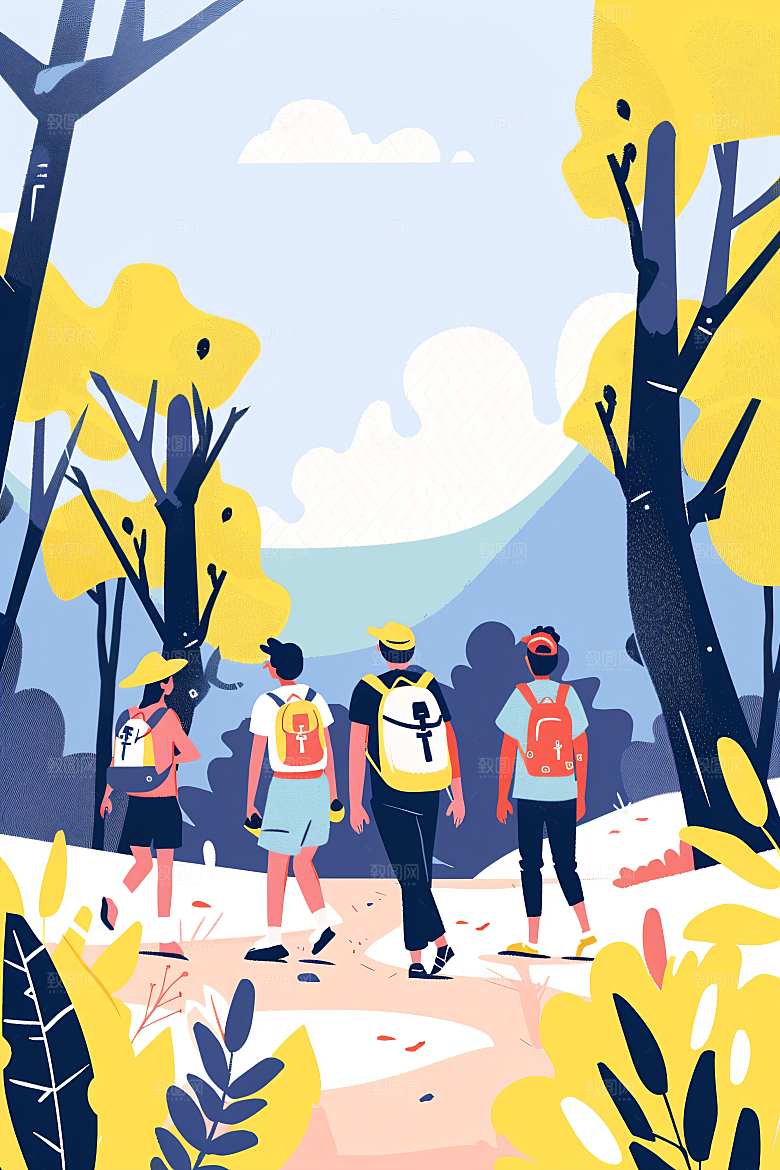扁平风旅游自由行旅行插画