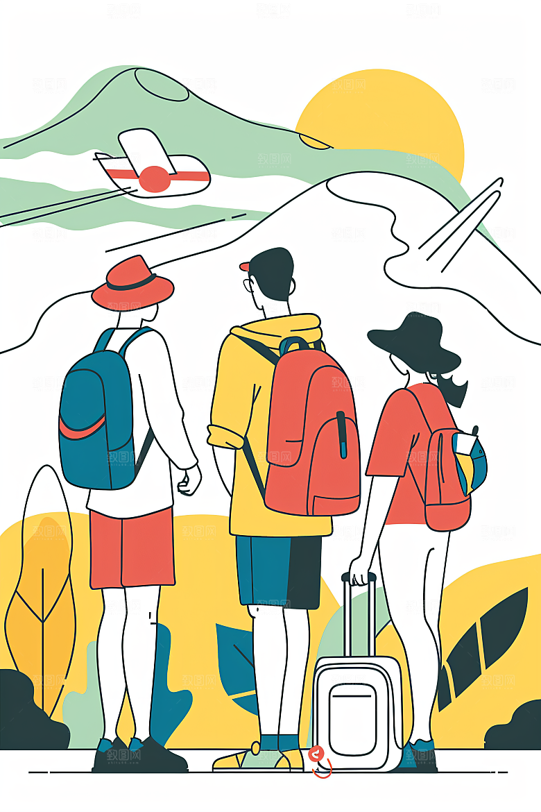 扁平风旅游彩色休闲插画
