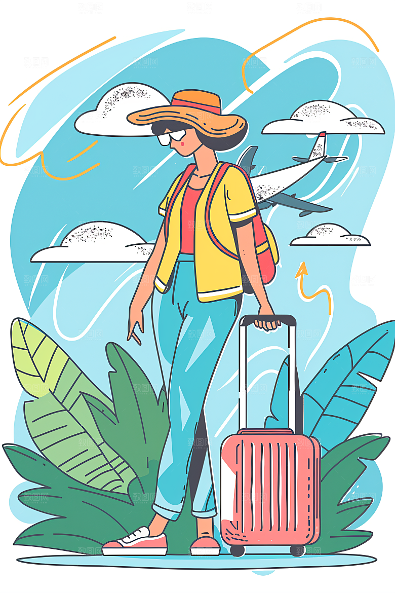 扁平风旅游旅行踏青插画