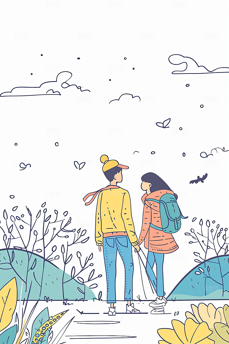 扁平风旅游山野自由行插画