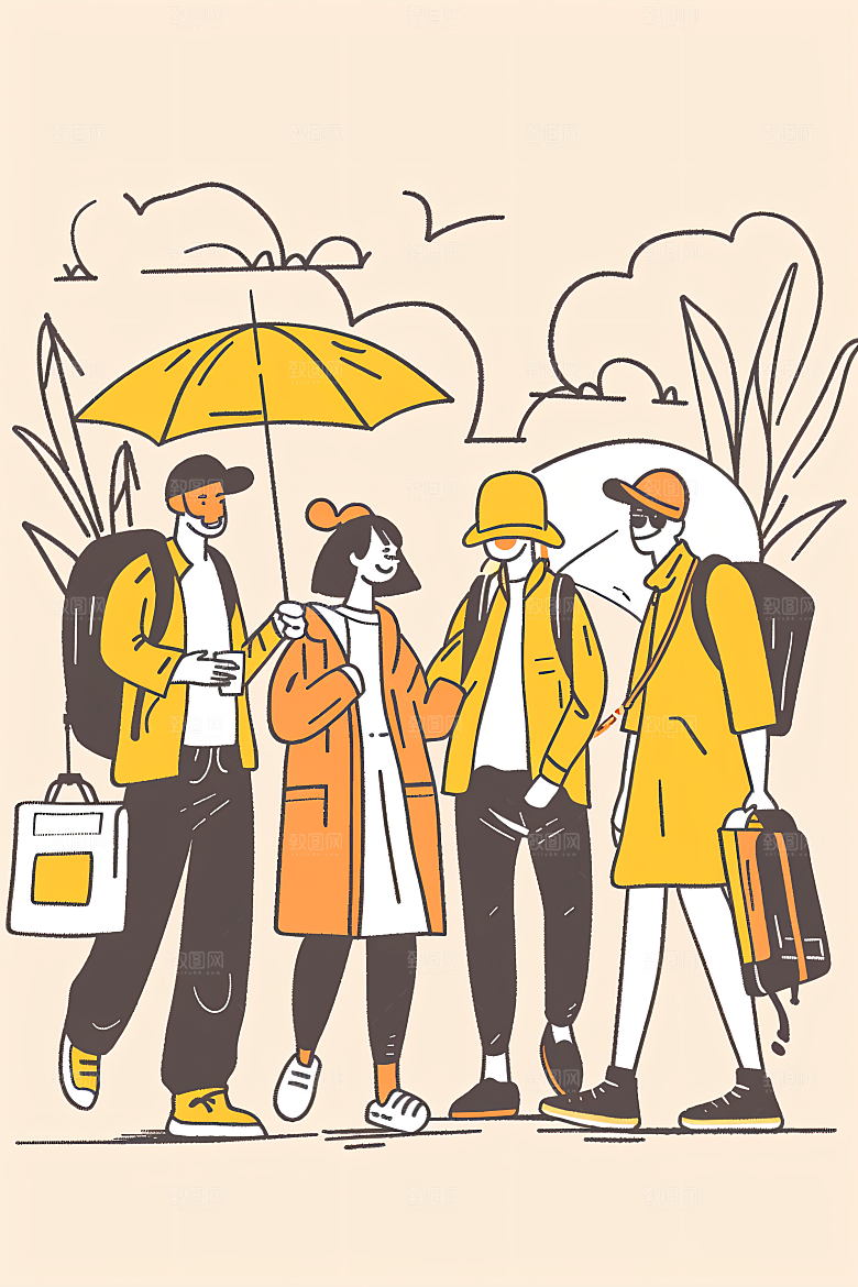 扁平风旅游高清手绘插画