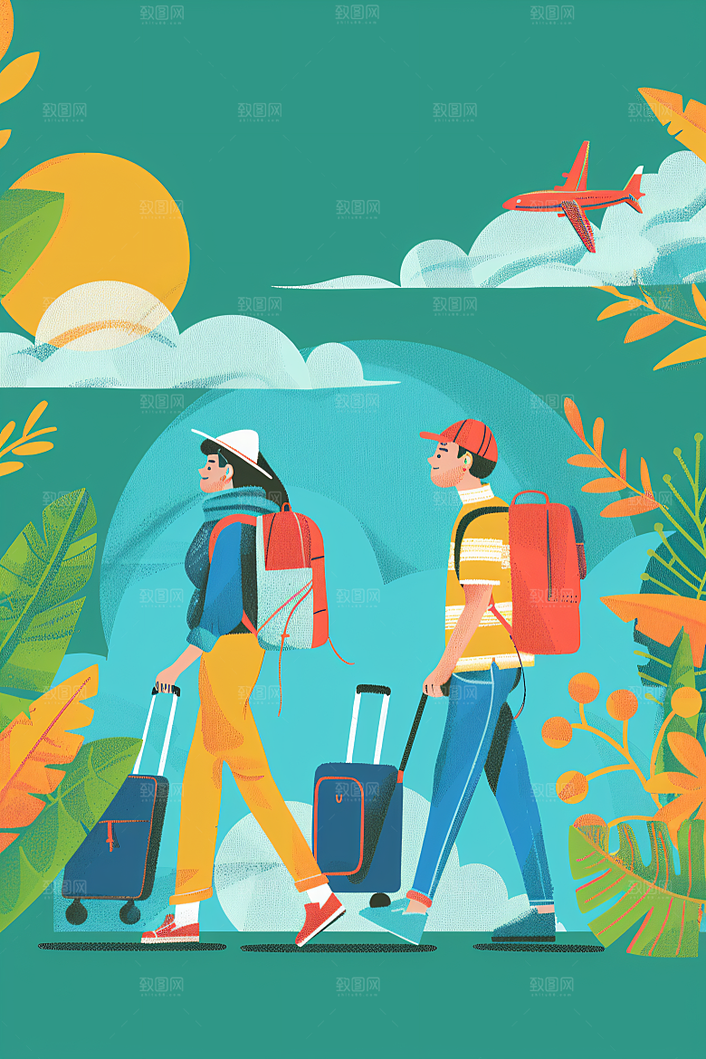 扁平风旅游高清氛围感插画