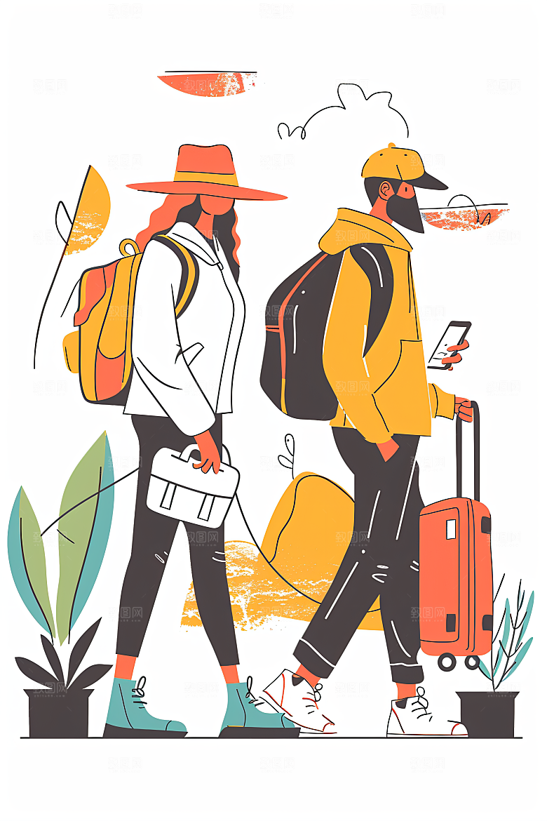 扁平风旅游高清简约插画
