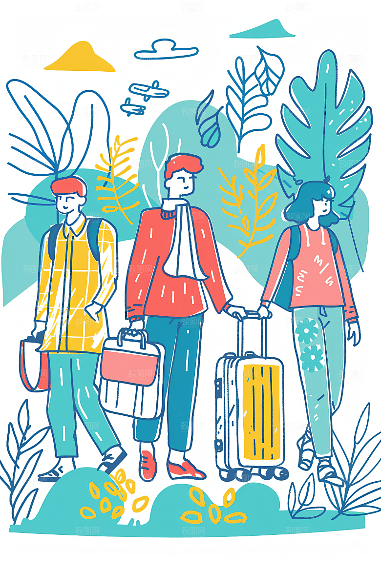 扁平风旅游自然休闲插画