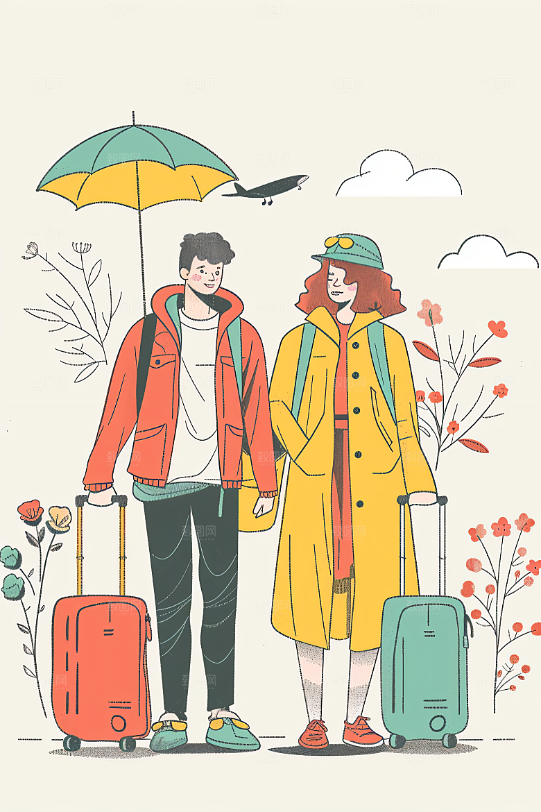 扁平风旅游踏青高清插画