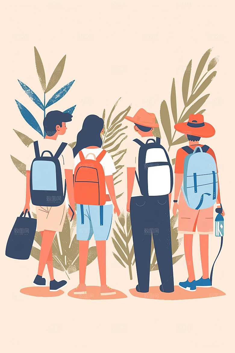 扁平风旅游高清自由行插画