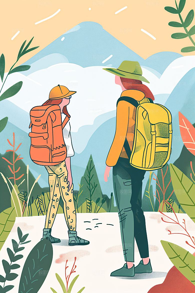 扁平风旅游休闲氛围感插画