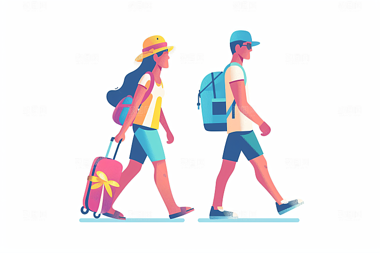 扁平风旅游踏青休闲插画