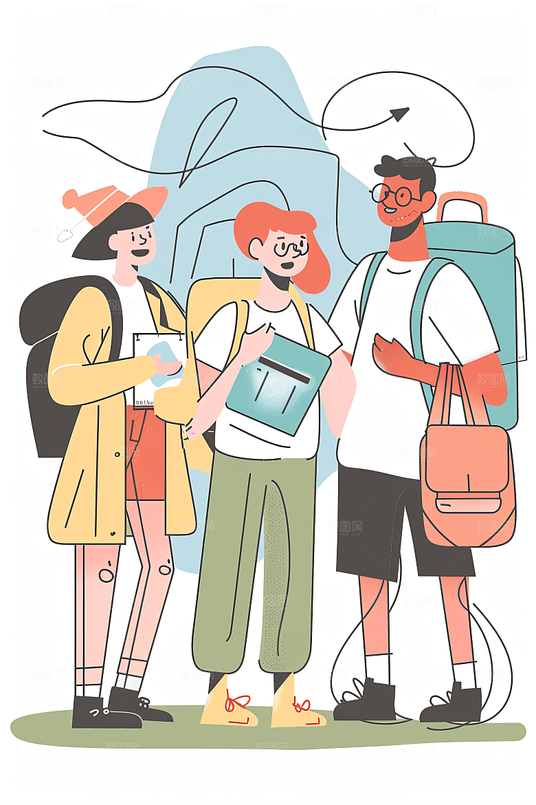 扁平风旅游彩色简约插画