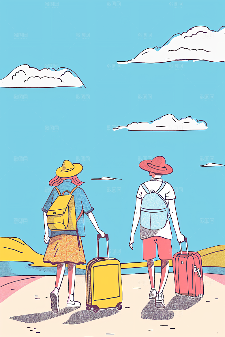 扁平风旅游氛围感简约插画