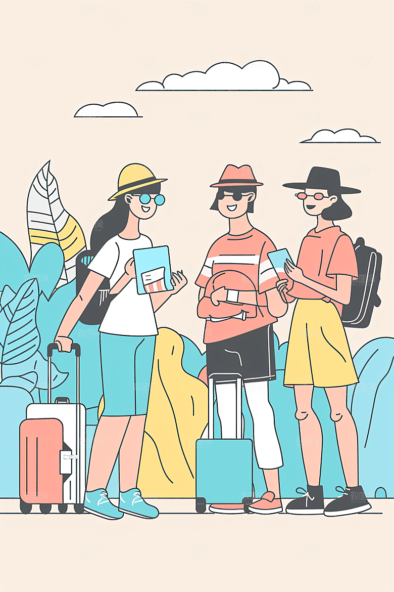 扁平风旅游山野氛围感插画