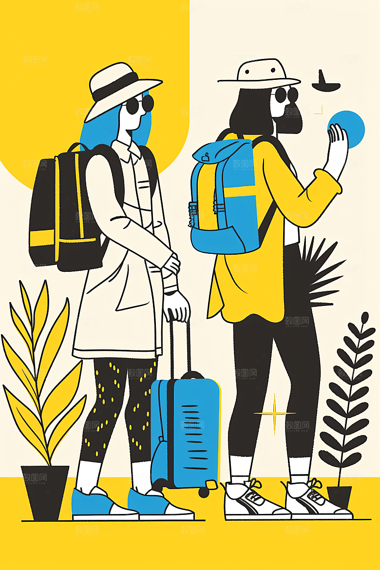 扁平风旅游自由行露营插画