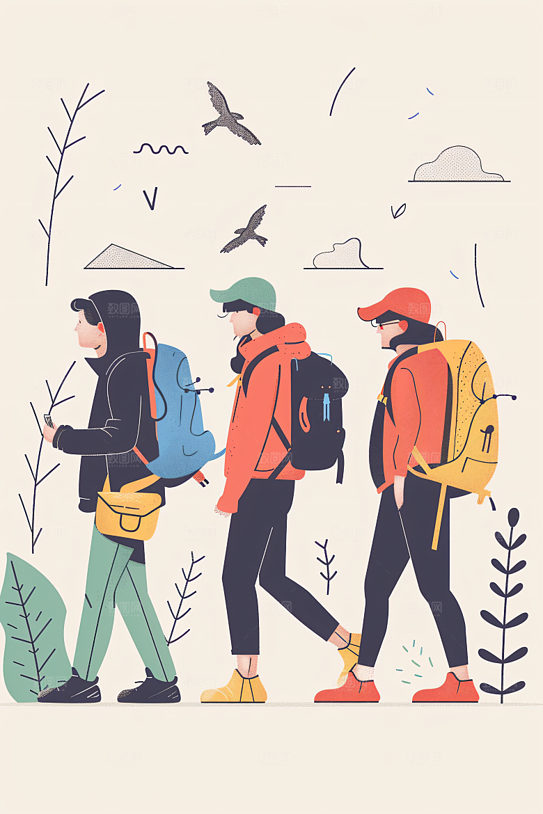 扁平风旅游休闲踏青插画