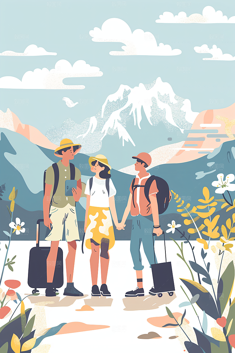 扁平风旅游清新高清插画