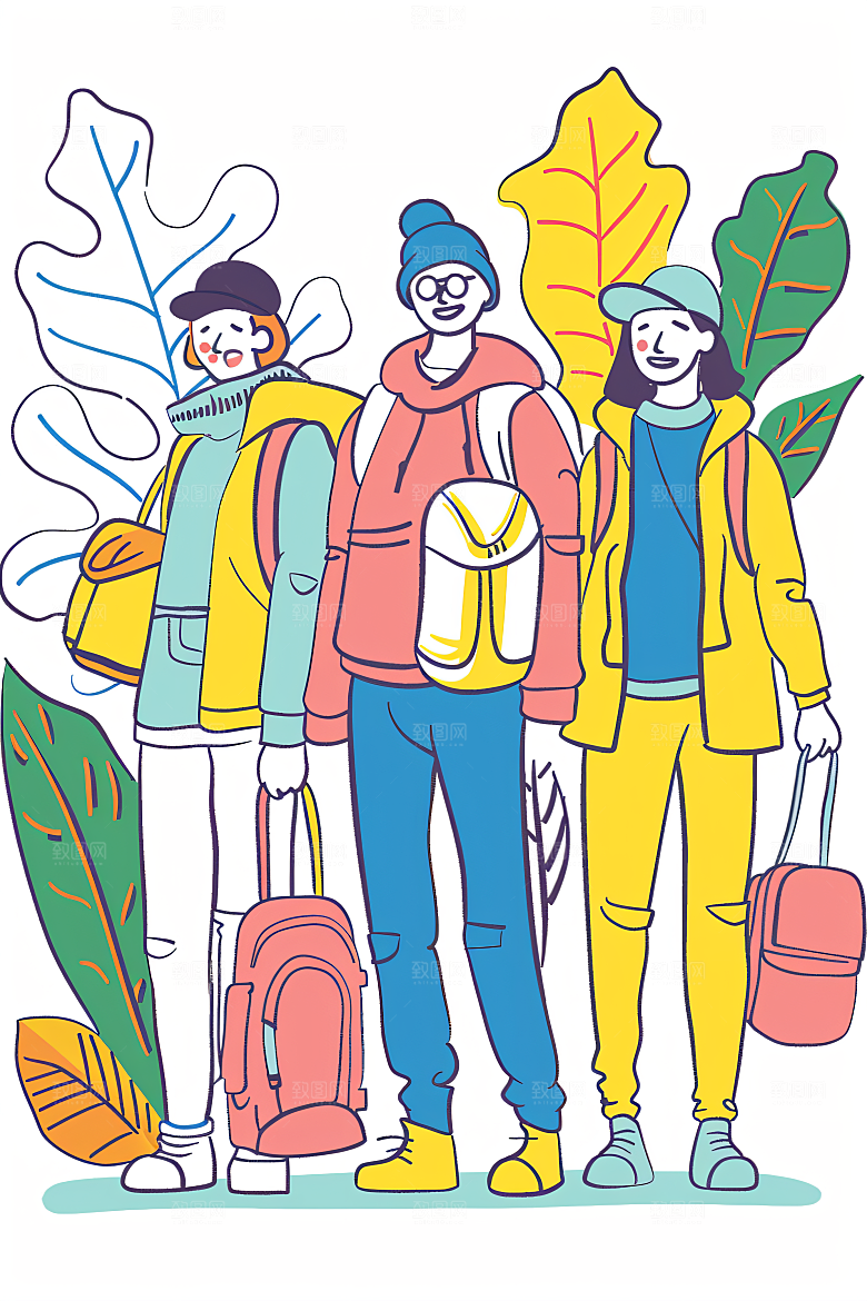 扁平风旅游休闲手绘插画