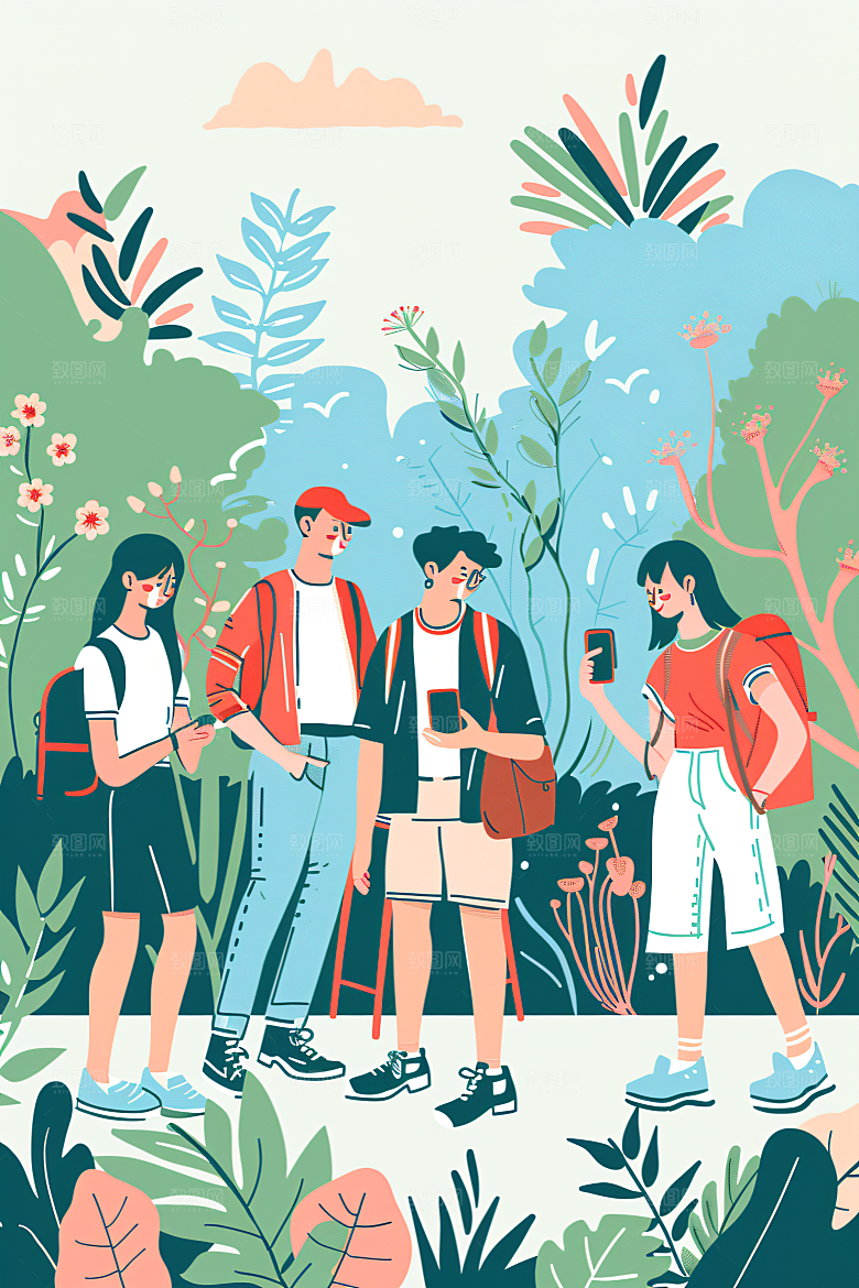 扁平风旅游旅行清新插画
