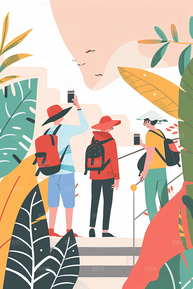 扁平风旅游户外简约插画