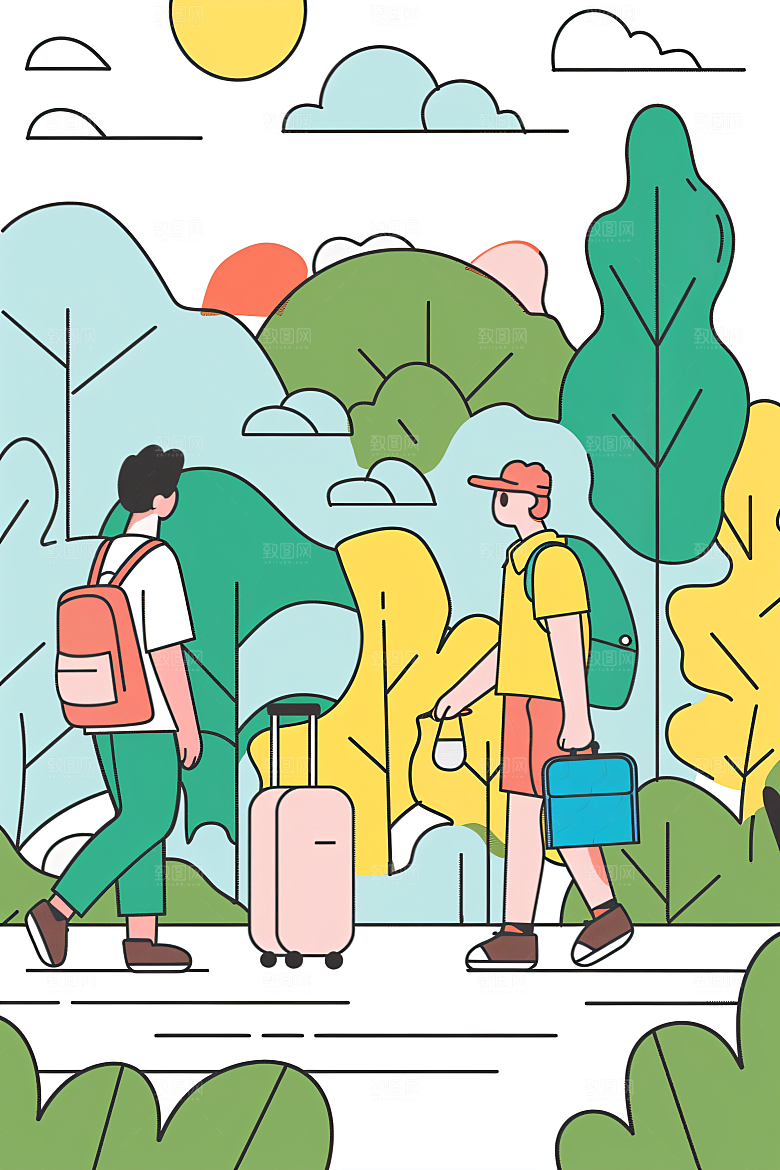 扁平风旅游清新自然插画