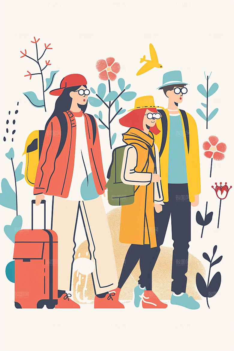 扁平风旅游山野露营插画