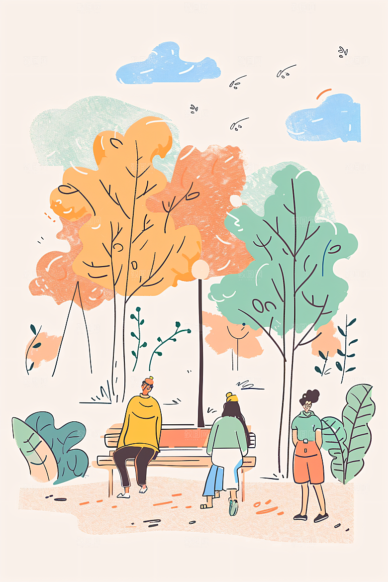 扁平风旅游山野清新插画