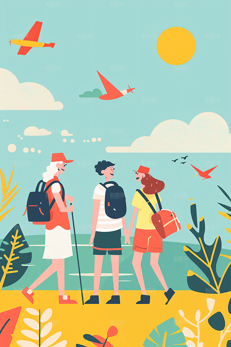 扁平风旅游露营高清插画