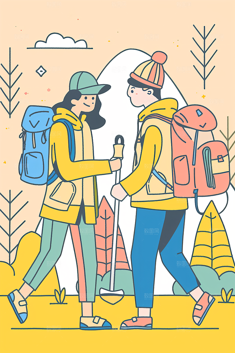 扁平风旅游山野露营插画